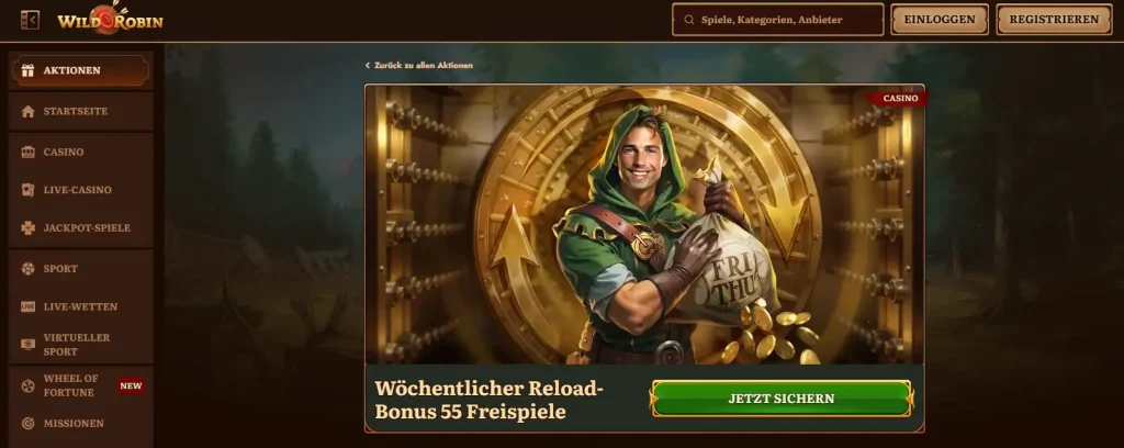 Deutsche WildRobin-Willkommenspaket-Seite mit dem aktuellen Bonus für Deutschland